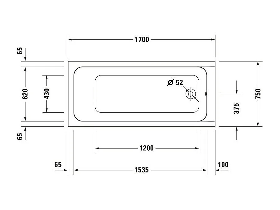 Baignoire droite 170x75 DURAVIT D-Code