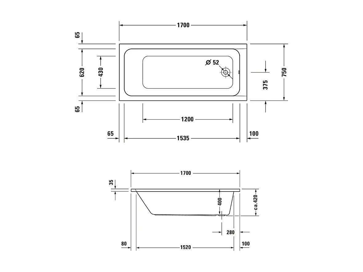 Baignoire droite 170x75 DURAVIT D-Code