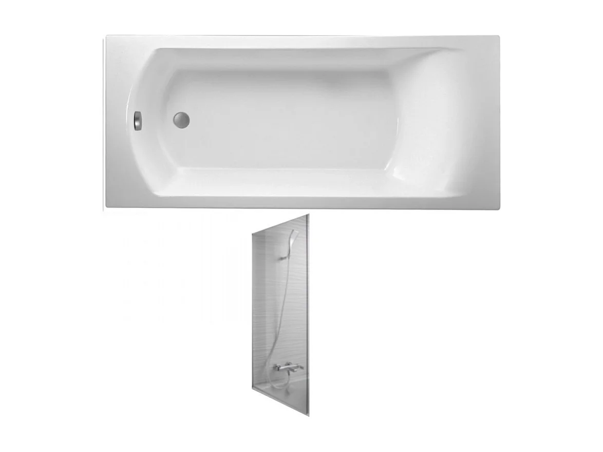 Baignoire droite JACOB DELAFON Ove 170 x 70 cm, bonde excentré + pare bain chrome