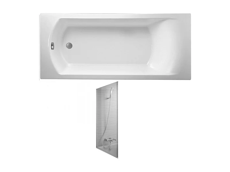 Baignoire droite JACOB DELAFON Ove 170 x 70 cm, bonde excentré + pare bain chrome
