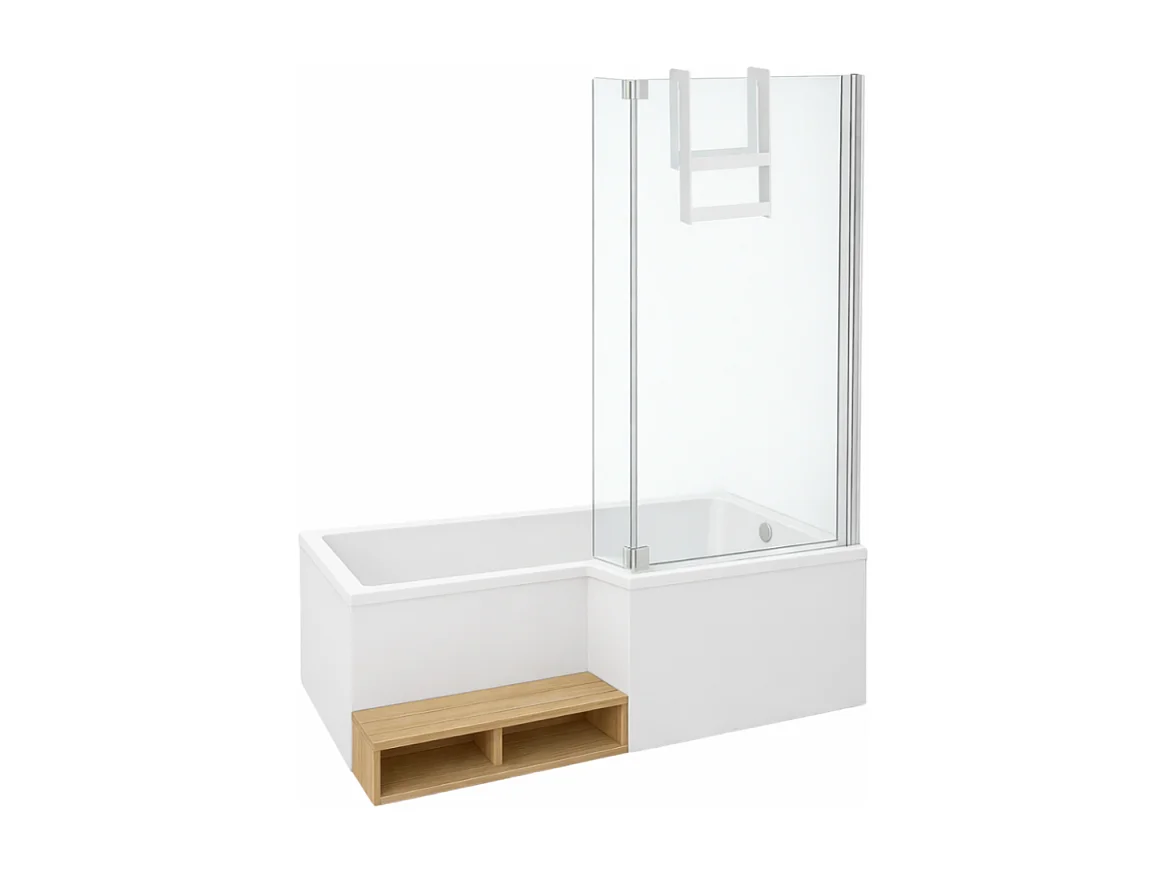 Pack baignoire bain douche antidérapante 150 x 80 JACOB DELAFON Neo version droite + pare bain chromé + tablier en angle