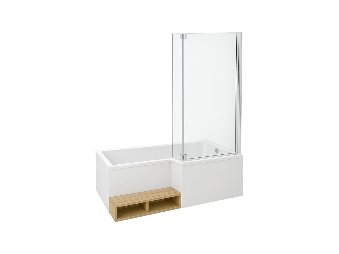 Pack baignoire bain douche antidérapante 160 x 90 JACOB DELAFON Neo blanc mat - v.droite + pare bain chromé + tablier