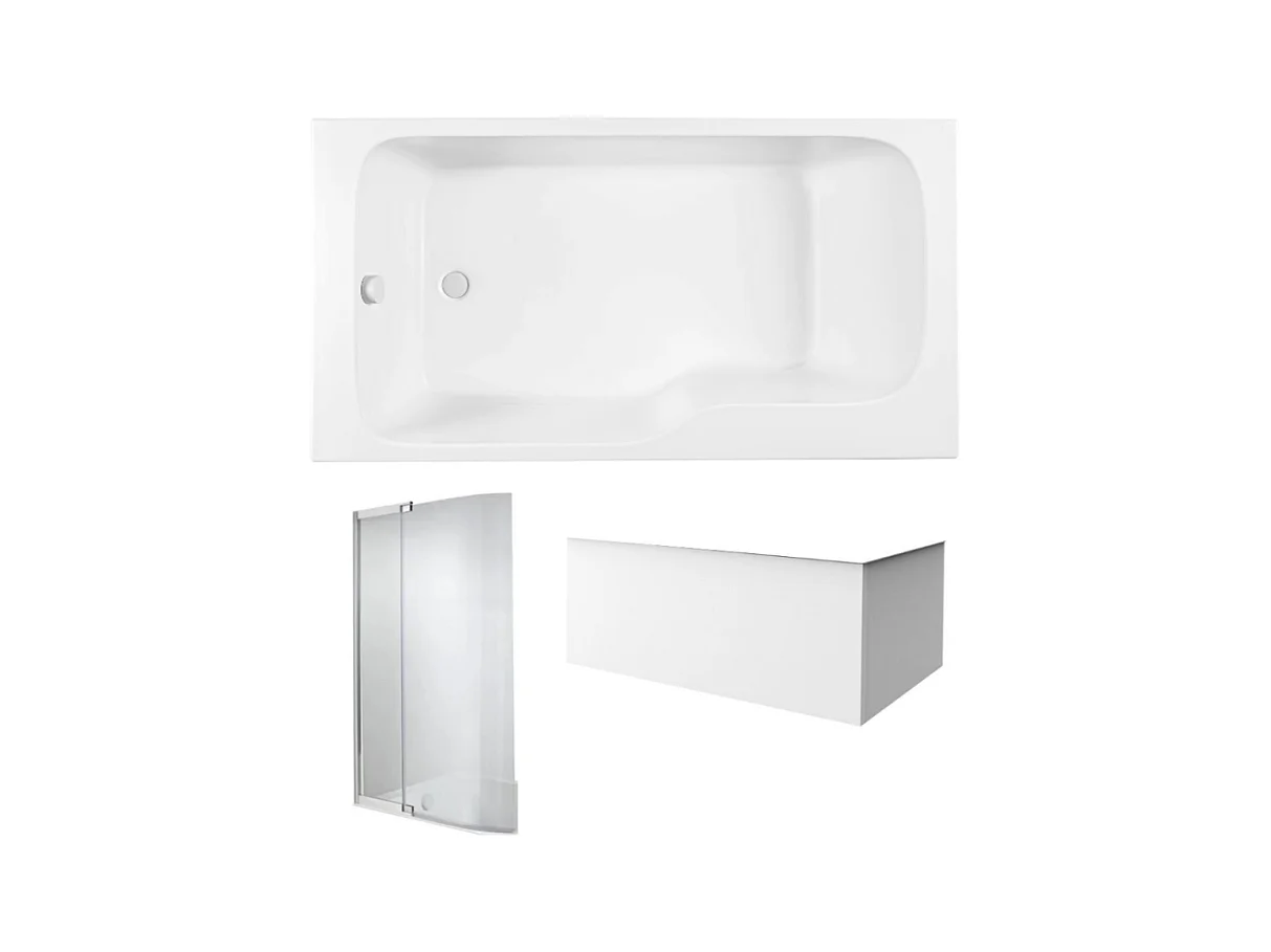 Baignoire bain douche JACOB DELAFON Malice antidérapante + tablier angle + pare bain 160 x 90, gauche