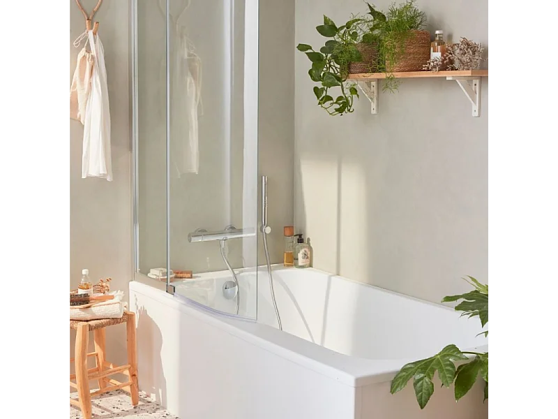 Baignoire bain douche JACOB DELAFON Malice antidérapante + tablier angle + pare bain 160 x 90, gauche