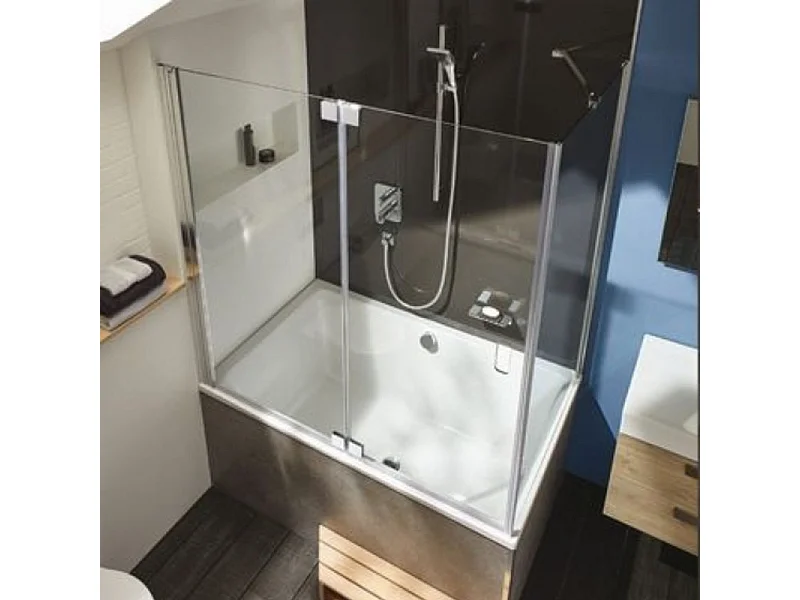 Baignoire bain douche JACOB DELAFON Capsule, compacte + pare bain en angle 120 x 80 cm