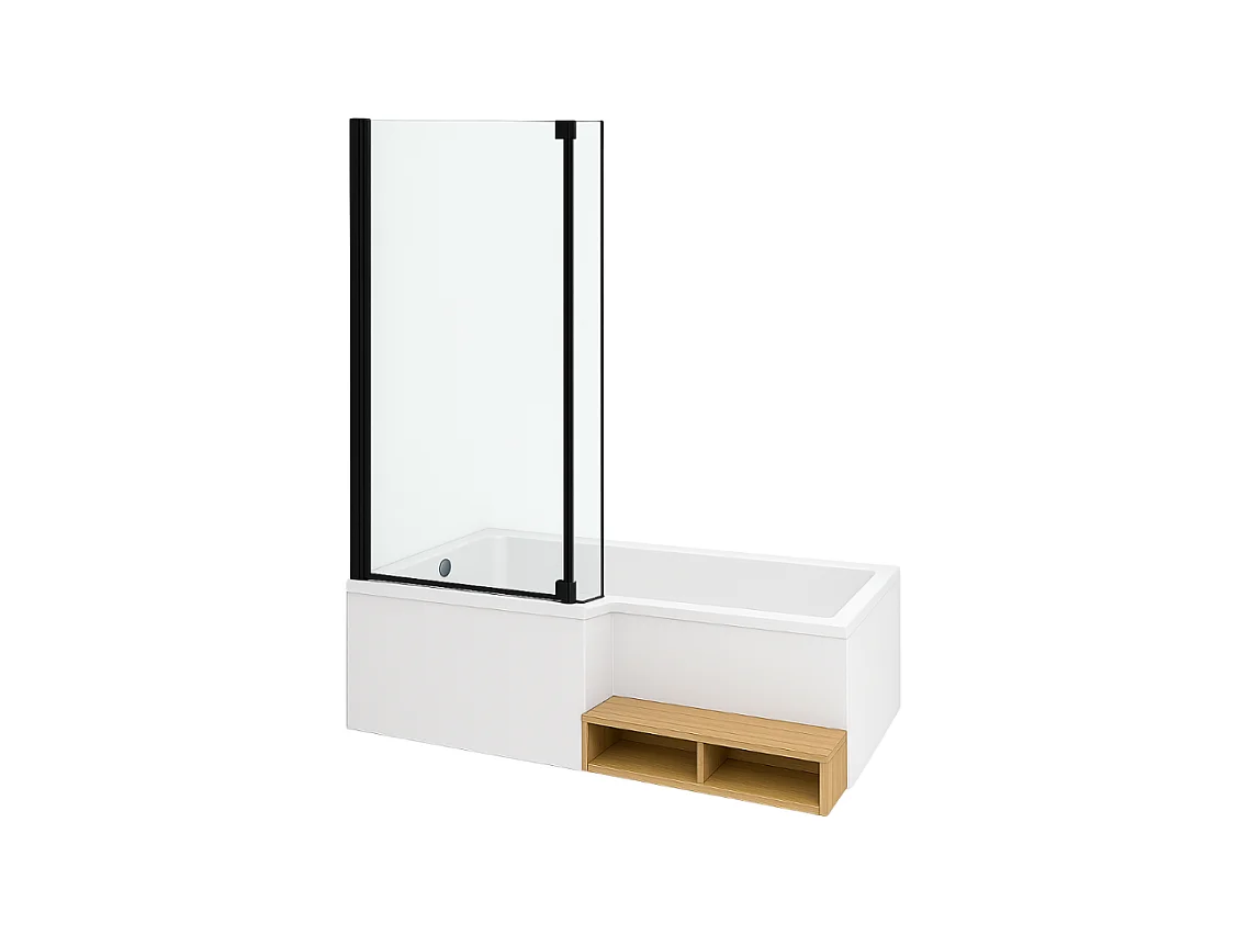 Pack baignoire bain douche antidérapante 160 x 90 JACOB DELAFON Neo blanc mat - v.gauche + pare bain noir mat