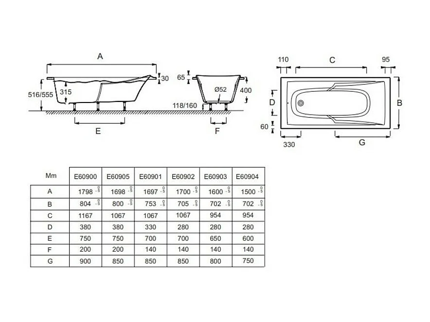 Baignoire droite JACOB DELAFON Corvette confort Acrylique renforcé 170 X 75