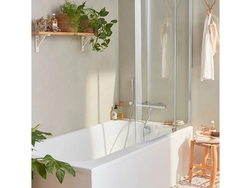 Baignoire bain douche JACOB DELAFON Malice antidérapante + tablier niche + pare bain 170 x 90 droite