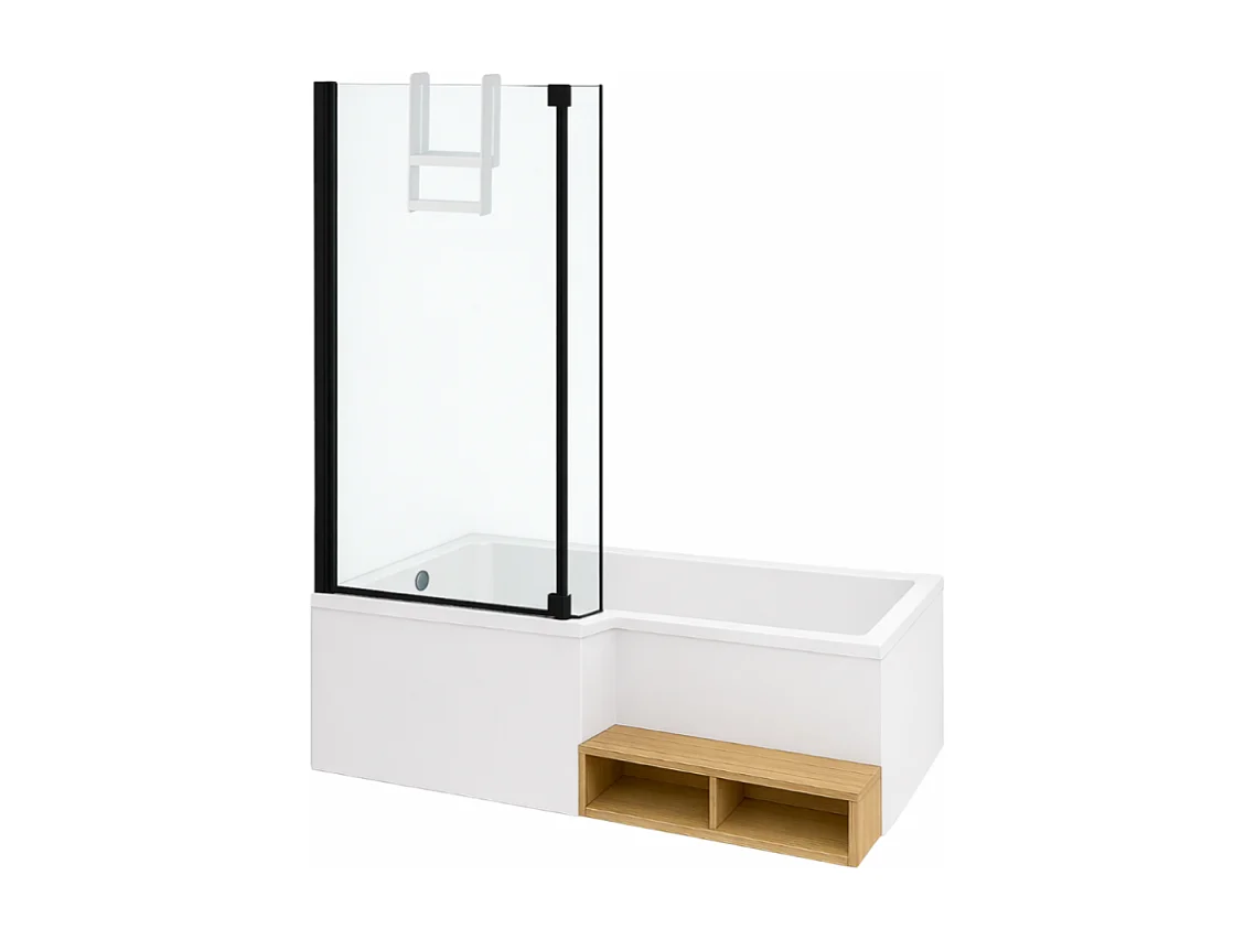 Pack baignoire bain douche antidérapante 170 x 90 JACOB DELAFON Neo version gauche + pare bain noir mat + tablier angle