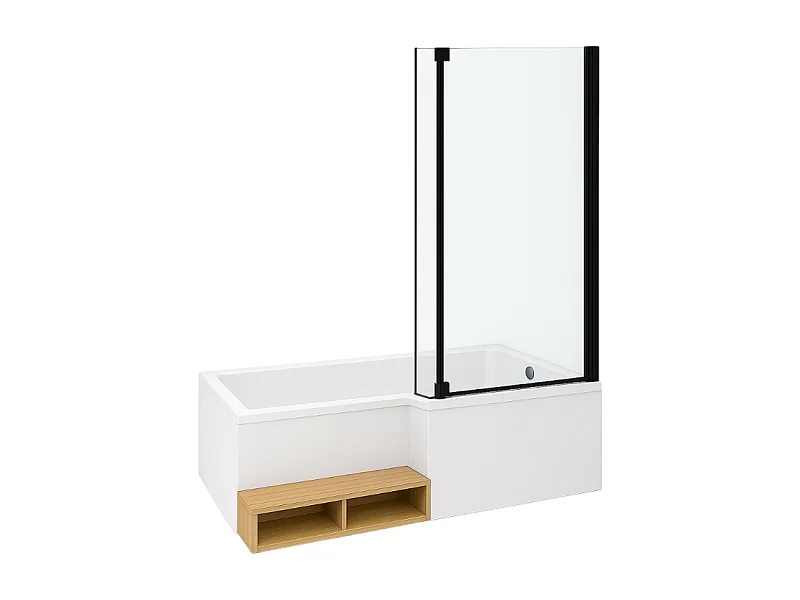 Pack baignoire bain douche antidérapante 160 x 90 JACOB DELAFON Neo blanc mat - v.droite + pare bain noir mat