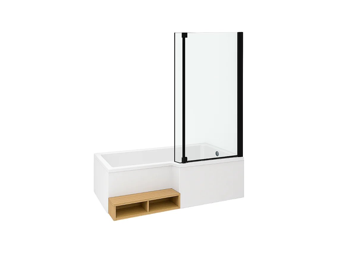 Pack baignoire bain douche antidérapante 160 x 90 JACOB DELAFON Neo blanc mat - v.droite + pare bain noir mat