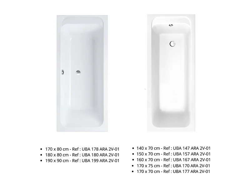 Baignoire droite 170 X 75 VILLEROY ET BOCH Architectura acrylique