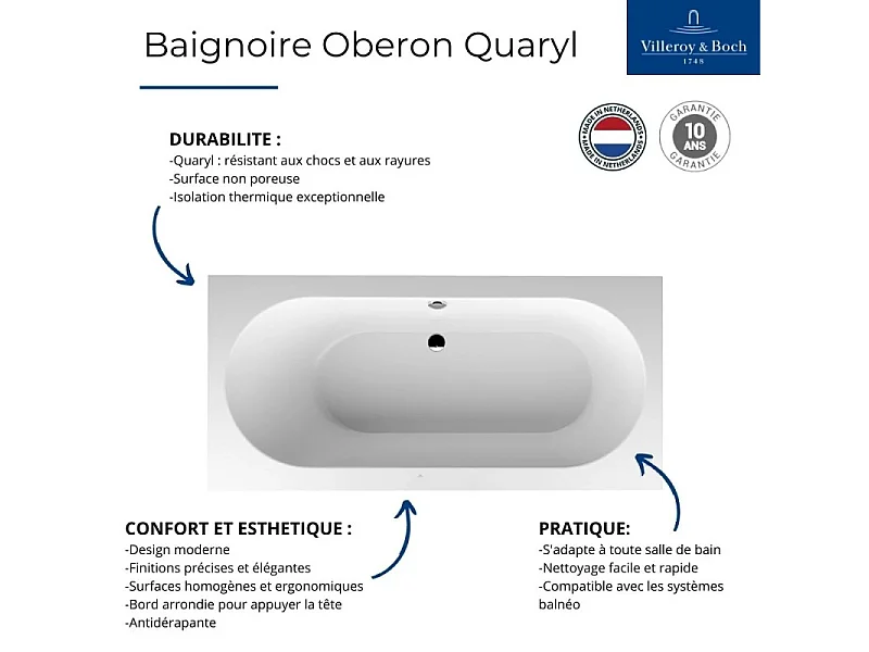 Baignoire droite 190 X 90 VILLEROY ET BOCH Oberon Quaryl