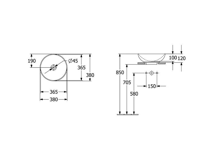 Vasque 38 x 38 ronde à poser VILLEROY ET BOCH Loop & Friends non meulé blanche avec trop plein