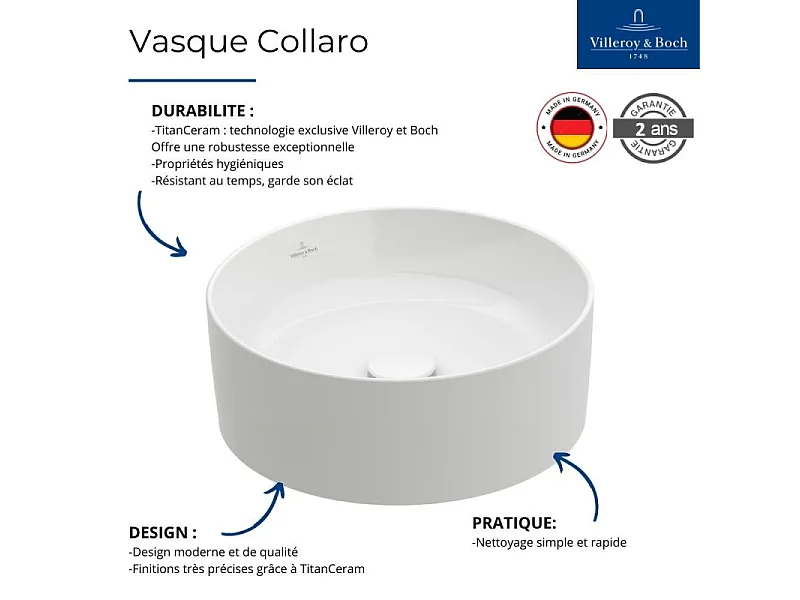 Lot de deux vasques à poser rondes VILLEROY ET BOCH Collaro Stone White CeramicPlus