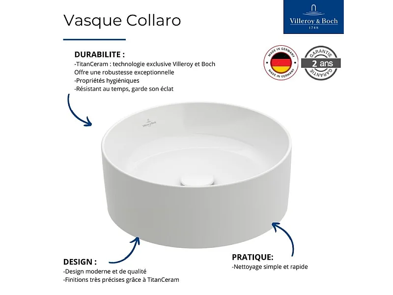 Vasque a poser ronde VILLEROY ET BOCH Collaro Stone White CeramicPlus