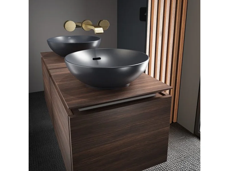 Vasque 38 x 38 ronde à poser VILLEROY ET BOCH Loop & Friends non meulé Ebony avec trop plein