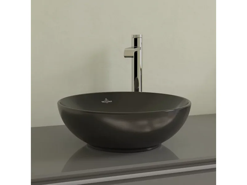 Vasque 38 x 38 ronde à poser VILLEROY ET BOCH Loop & Friends non meulé Ebony avec trop plein