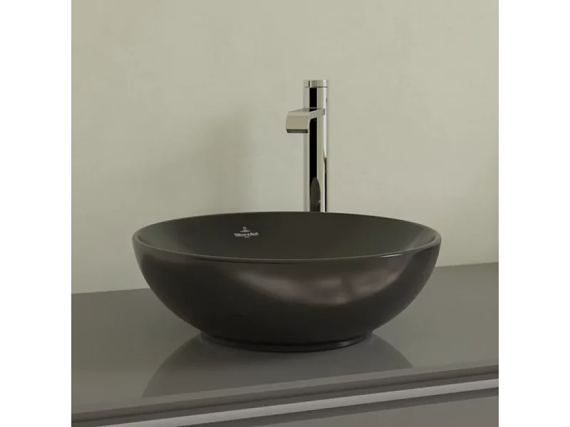Vasque 38 x 38 ronde à poser VILLEROY ET BOCH Loop & Friends non meulé Ebony avec trop plein