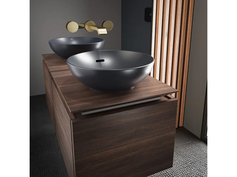 Vasque 38 x 38 ronde à poser VILLEROY ET BOCH Loop & Friends non meulé Ebony avec trop plein