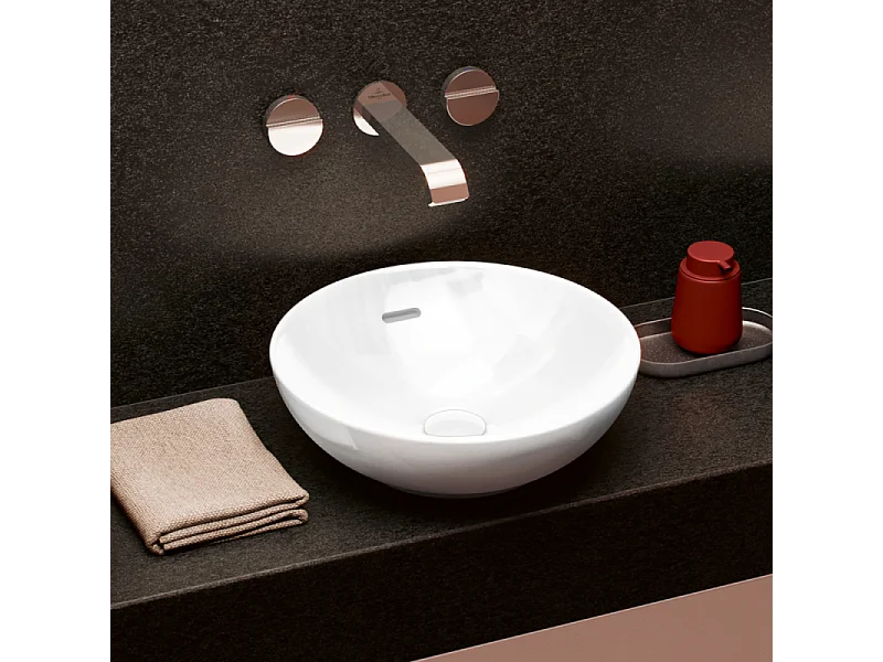 Vasque 38 x 38 ronde à poser VILLEROY ET BOCH Loop & Friends non meulé stone white avec trop plein