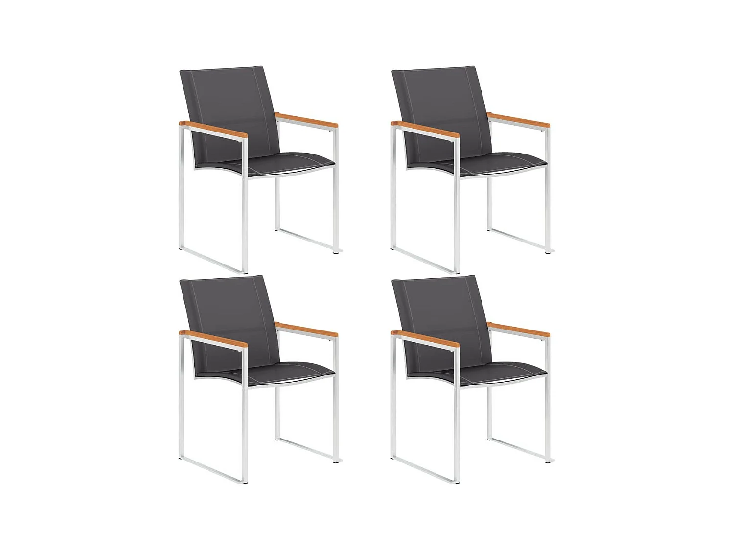 Chaises de jardin 4 pcs Textilène et acier inoxydable Gris 2