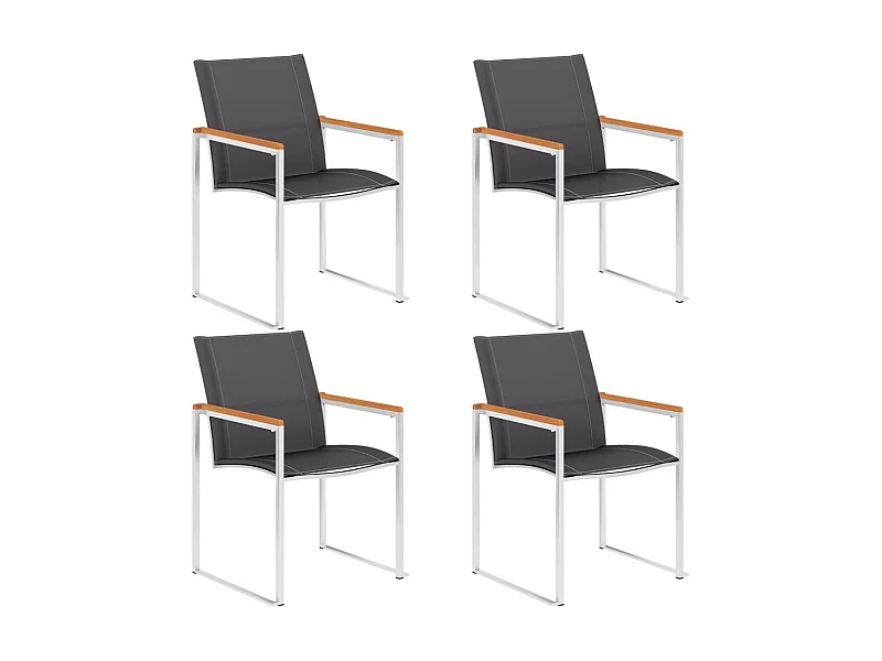 Chaises de jardin 4 pcs Textilène et acier inoxydable Gris 2
