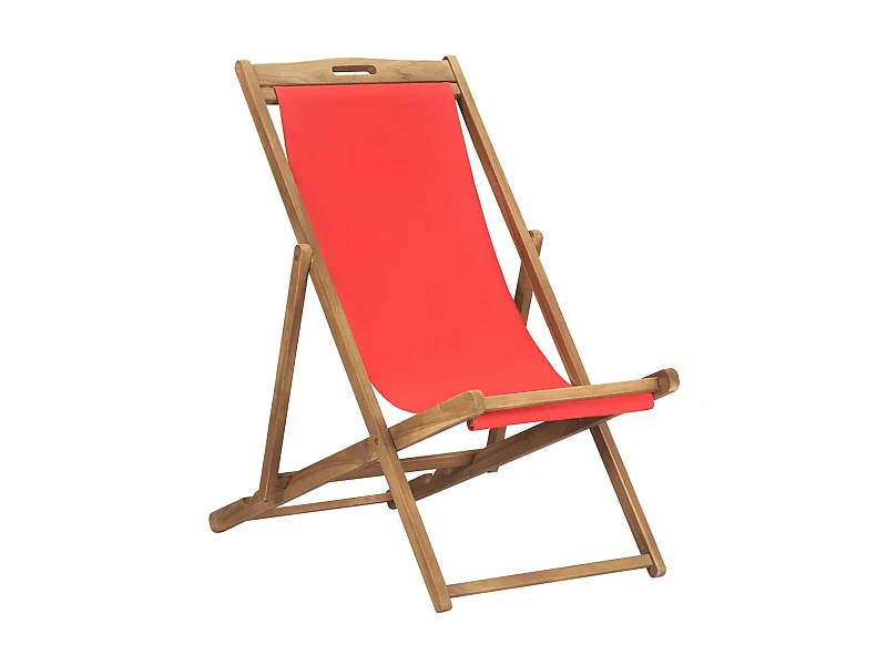 Chaise de plage pliable Bois de teck solide Rouge