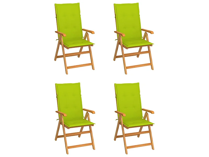 Chaises de jardin 4 pcs avec coussins vert vif Bois de teck