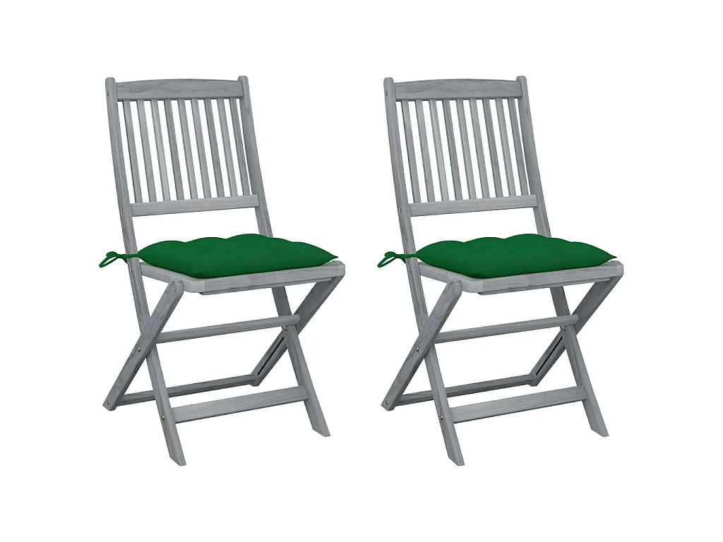Chaises pliables d'extérieur 2 pcs avec coussins Bois d'acacia 47