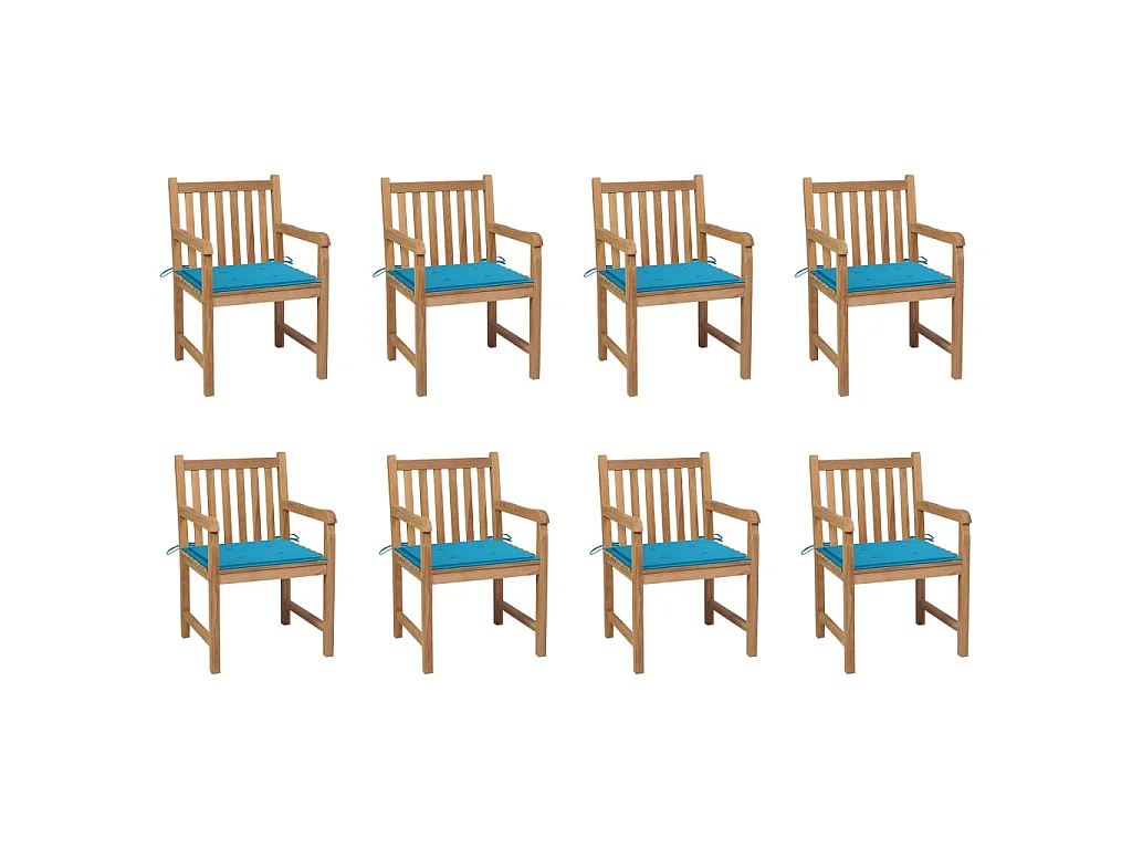 Chaises de jardin 8 pcs avec coussins bleu Bois de teck massif