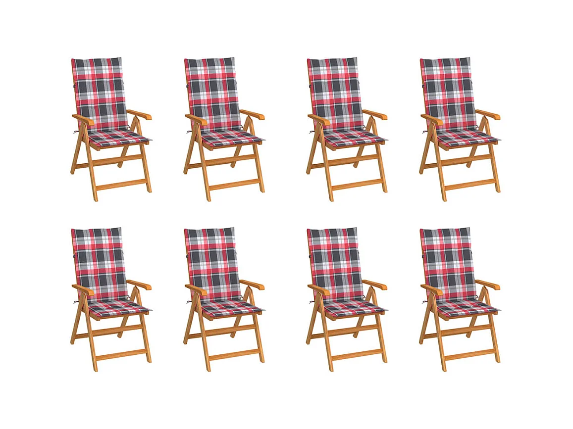 Chaises inclinables de jardin avec coussins 8 pcs Teck solide 27