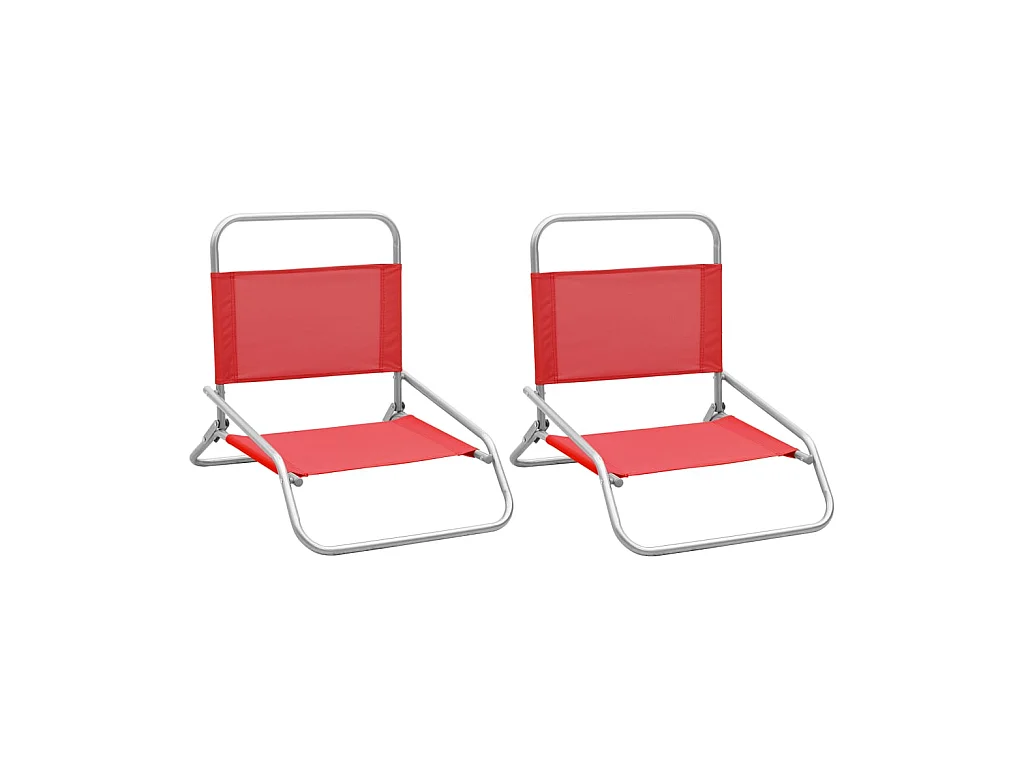Chaises de plage pliables 2 pcs Rouge Tissu