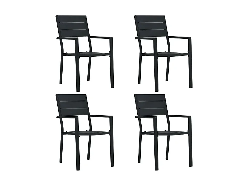 Chaises de jardin 4 pcs Noir PEHD Aspect de bois