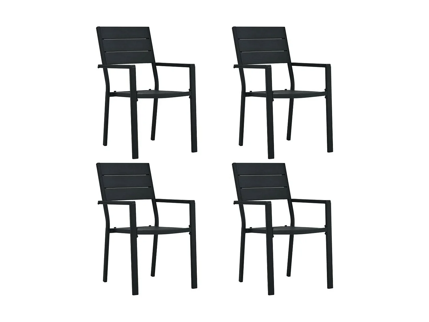 Chaises de jardin 4 pcs Noir PEHD Aspect de bois