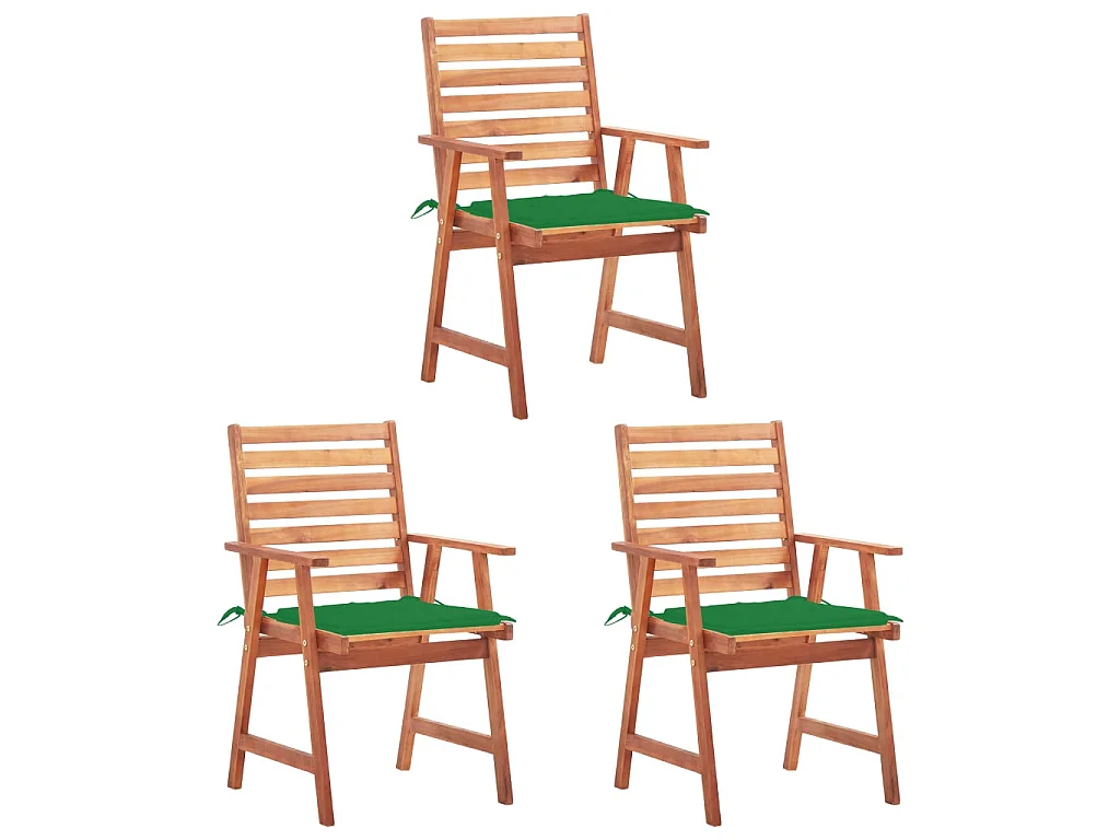 Chaises à dîner d'extérieur 3 pcs avec coussins Acacia massif 21