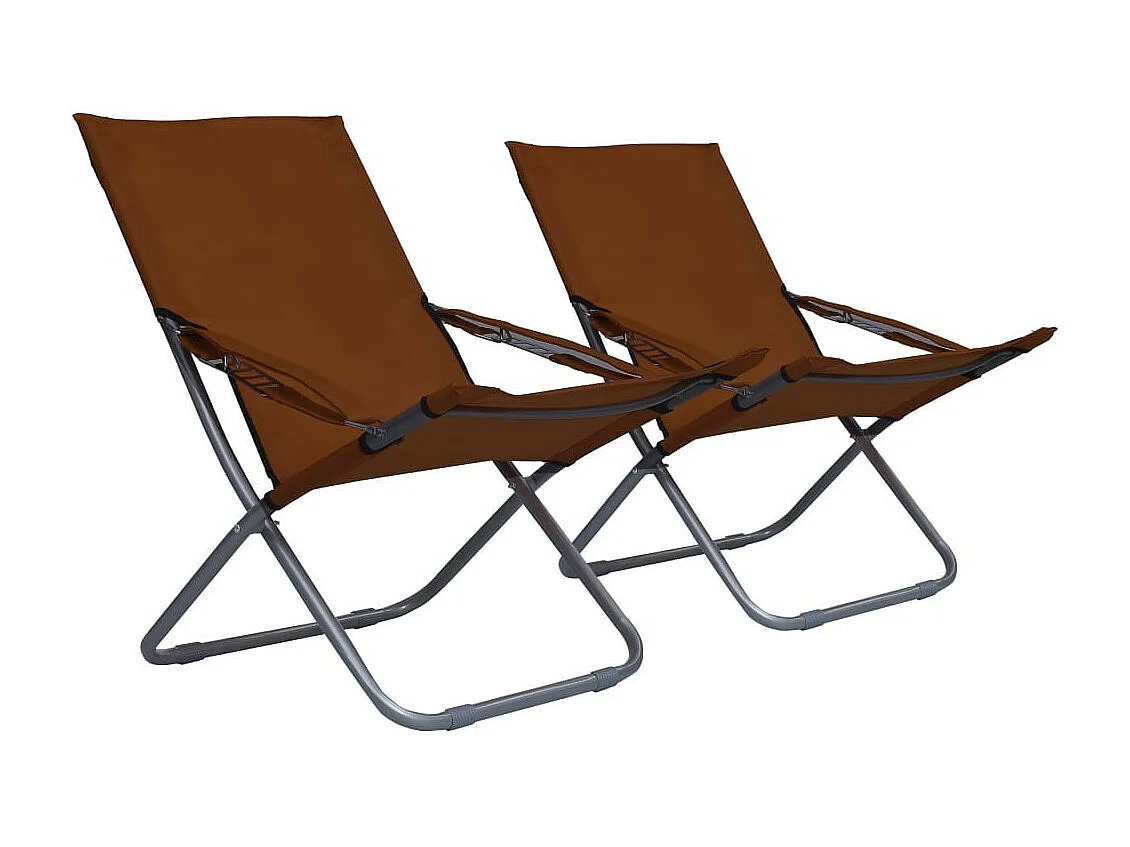 Chaises pliables de plage 2 pcs Tissu Marron