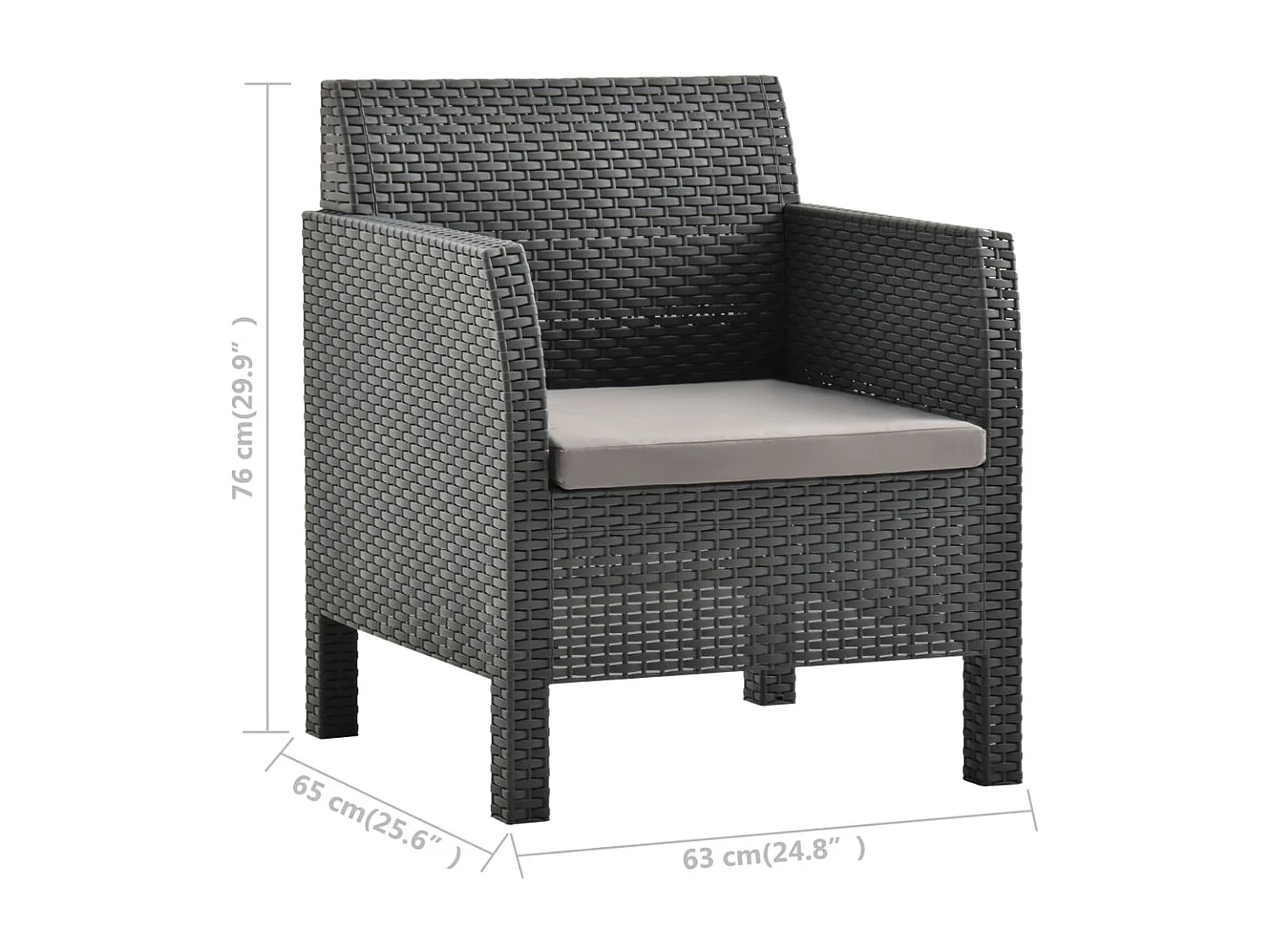 Chaise de jardin avec coussin PP Anthracite