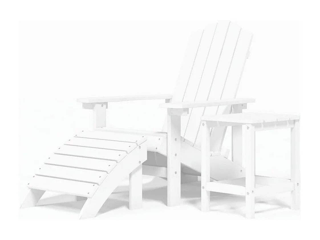 Chaise de jardin Adirondack repose-pied table PEHD Blanc