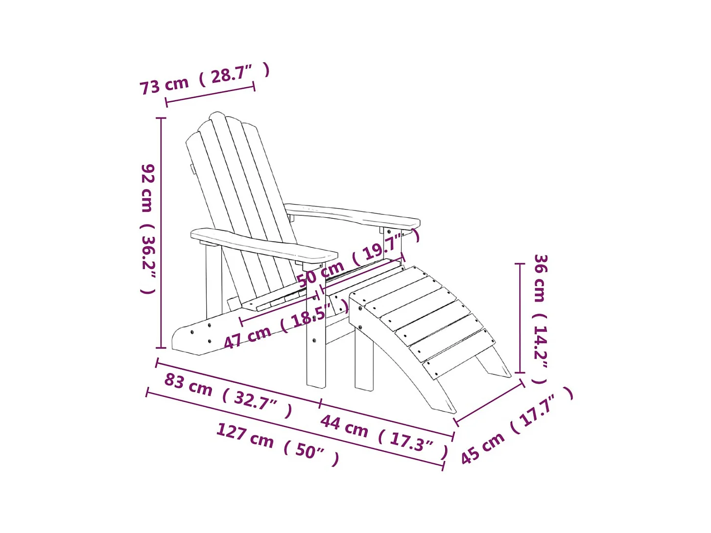 Chaise de jardin Adirondack repose-pied table PEHD Blanc