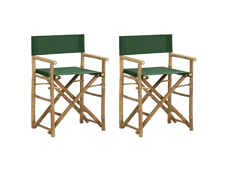 Chaises pliables de directeur 2 pcs Vert Bambou et tissu