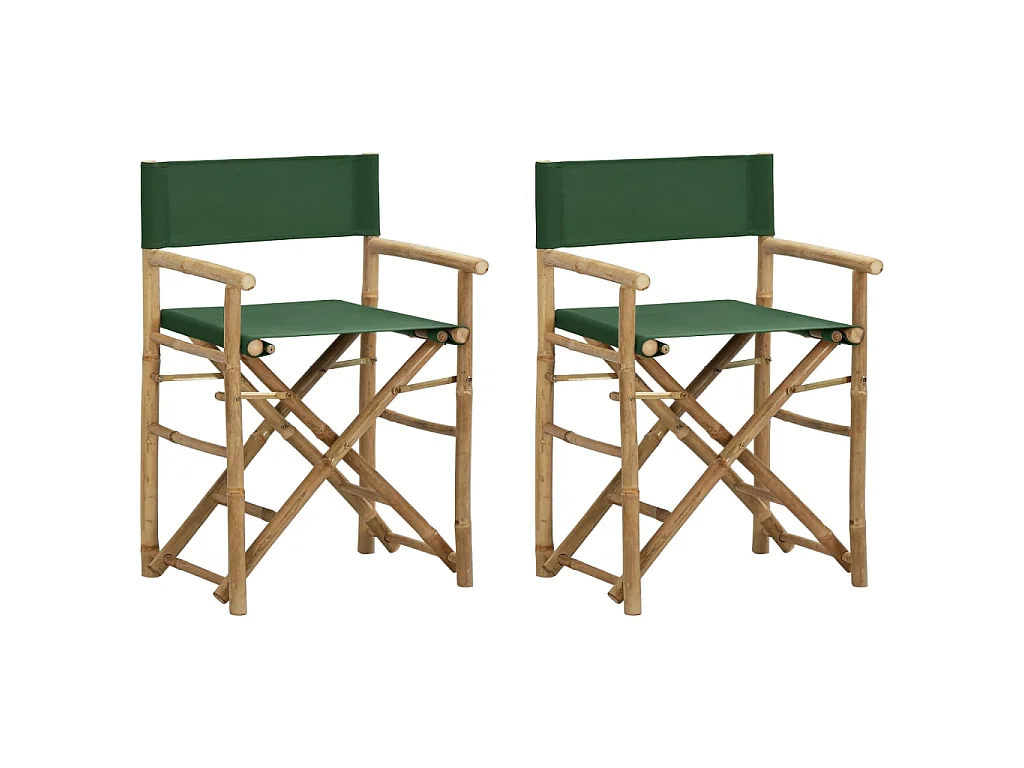 Chaises pliables de directeur 2 pcs Vert Bambou et tissu