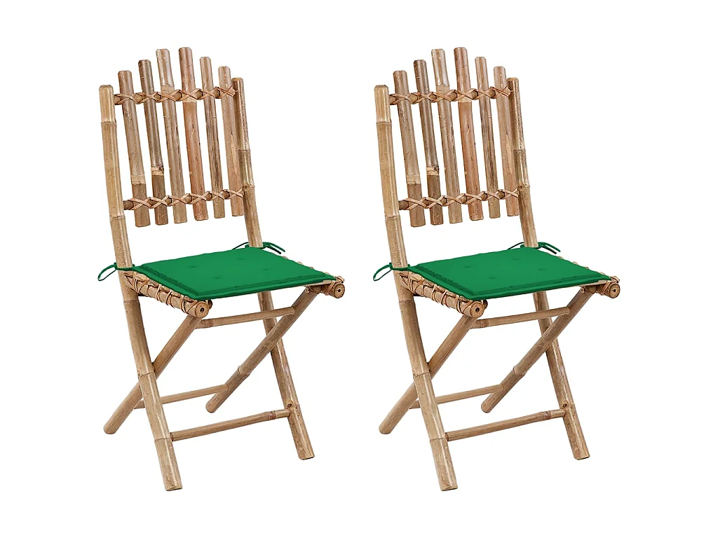Chaises pliables de jardin 2 pcs avec coussins Bambou 27