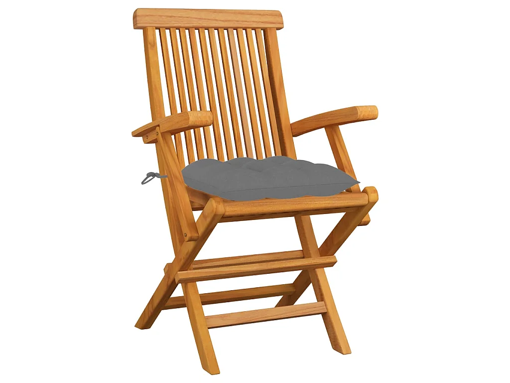 Chaises de jardin avec coussins gris 3 pcs Bois de teck massif 2