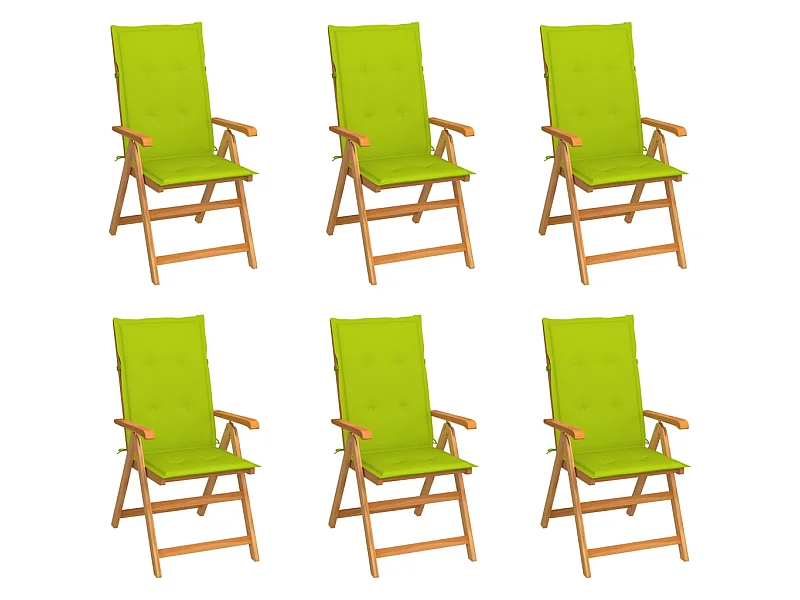 Chaises de jardin 6 pcs avec coussins vert vif Bois de teck 2