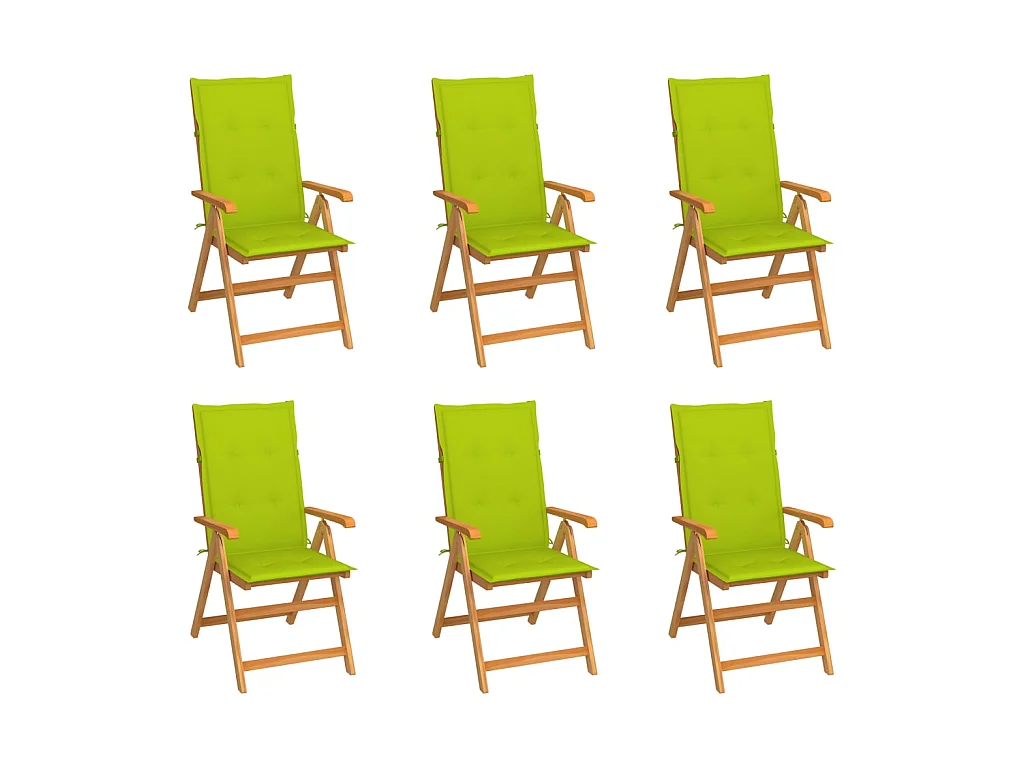 Chaises de jardin 6 pcs avec coussins vert vif Bois de teck 2