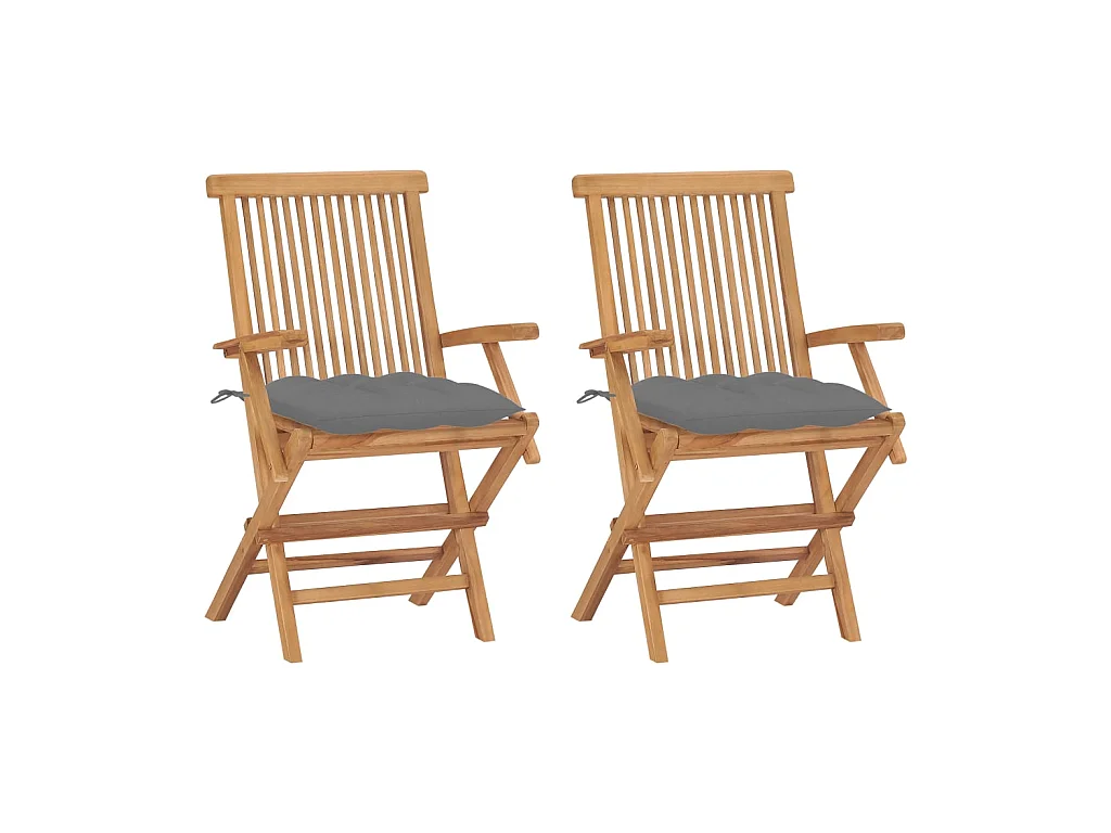 Chaises de jardin avec coussins gris 2 pcs Bois de teck massif 2