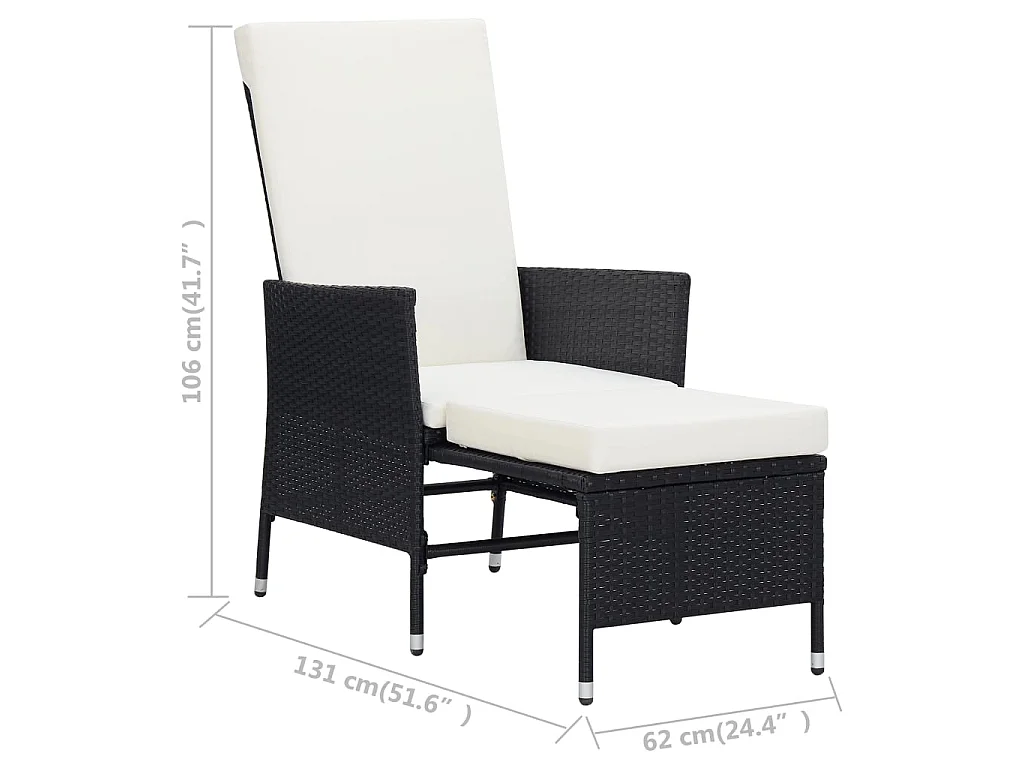 Chaise inclinable de jardin avec coussins Résine tressée Noir