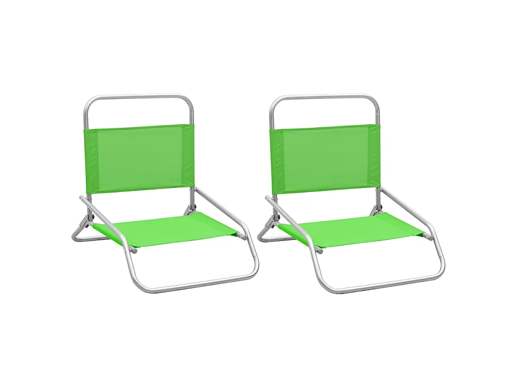 Chaises de plage pliables 2 pcs Vert Tissu