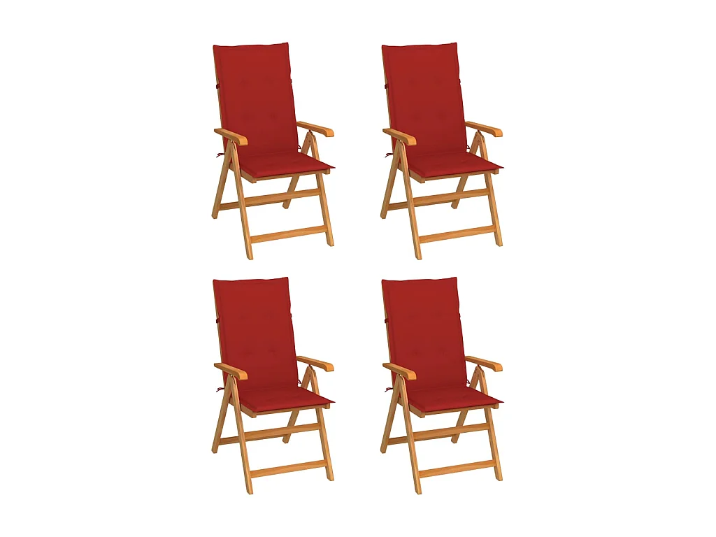 Chaises de jardin 4 pcs avec coussins rouge Bois de teck massif